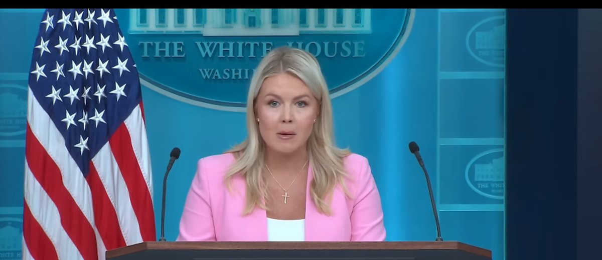 Karoline Leavitt, White House Press Secretary - Leavitt at the lectern in the James S. Brady Press Briefing Room
